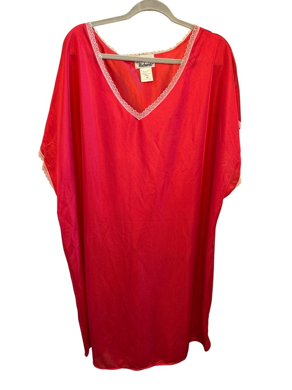 Anthony Richards 4X Red Sheer Lace Trim Nightgown Lounge Sleep Dress Plus Size